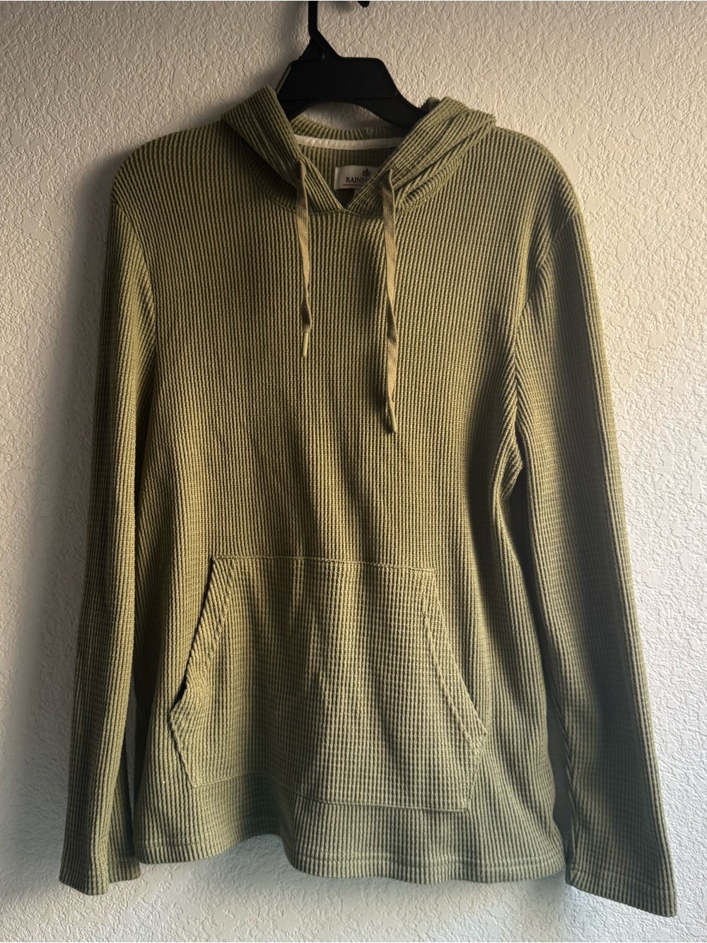 Soft Green Waffle-Knit Hoodie with Kangaroo pockets Size Large L